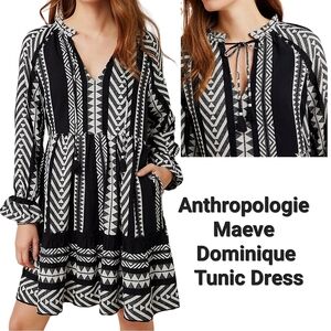Anthropologie Maeve Dominique Tunic Dress Oversized Fit Cotton Blend Black White